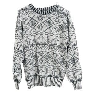 Vintage Geometric Knit Sweater Crewneck Oversized Pullover Grandpa Style